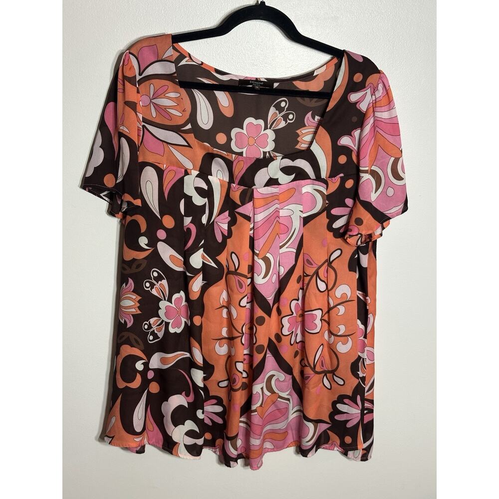 Belissimo New York Womens Floral Square Neck Tunic Top Y2K Artsy 1X